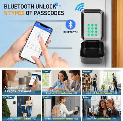 HUANLANG Smart Key Lock Box - Bluetooth Electronic Lock Box for Keys, Wall Mount Digital Key Storage with App Control & PIN Code Types, IP65 Waterproof lockbox for Home, Airbnb, Realtor and Office