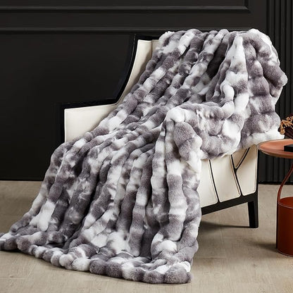SAPHREAS Faux Fur Throw Blanket for Couch, Fluffy Fuzzy Bubble Blanket for Sofa Bed Living Room, Decor Soft Cozy Gifts for Women Men, 60x80” Tie Dye Grey
