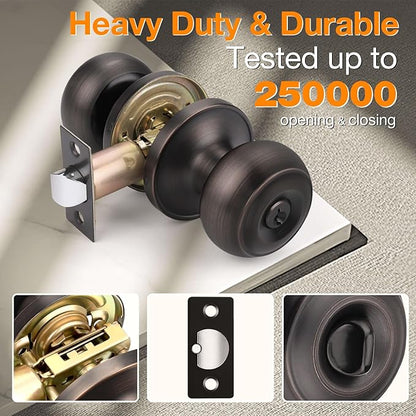 Gobrico Flat Ball Round Keyed-Alike Entry Knob for Exterior Door Oil Rubbed Bronze Finished 3Pack