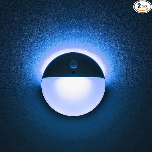 2 Pack Azure Battery Night Light, Motion Activated Night Light, 2.6" Small Sticky Lights, 3 Light Modes, Dimmable Battery Operated Lights for Travel, Toilet, Bathroom, Closet, Stairs,Corridor