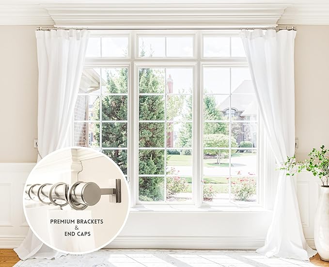 BlastHome® Non-Adjustable Luxury Curtain Rods for Windows, 1 ¼” Rod Set, 3 foot Fixed Length, Brushed Nickel