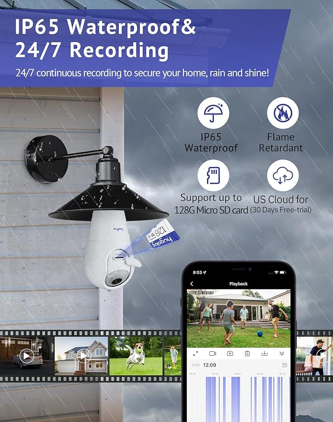 Hugolog 2K 3MP Light Bulb Security Camera 5G& 2.4GHz WiFi, 360° Wireless Outdoor Indoor Camera for Home, Motion Detection, Two-Way Talk, Color Night Vision, Siren Alarm, Compatible with Alexa(2 Pack)