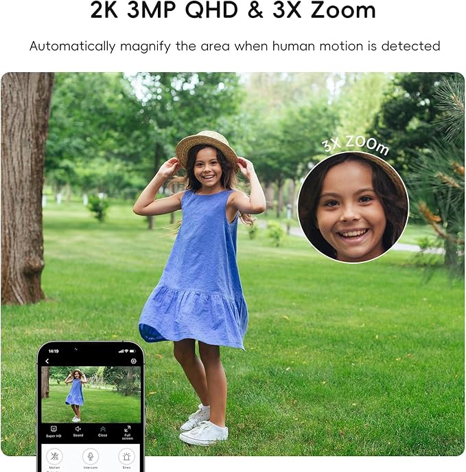 ANYQOO Security Camera, 3MP 2K Indoor Camera, 2.4GHz & 5GHz WiFi Window Camera for Home, Color Night Vision, Motion Detection, 24/7 Recording, Easy Install (1 Pack)