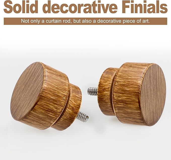 2 Pack Wood Curtain Rods for Windows 66 to 120 Inches 1" Diameter Boho Decorative Heavy Duty Window Curtain Rod Set Adjustable with Solid Imitation Wood Grain Finials for Living Room Bedroom Kitchen