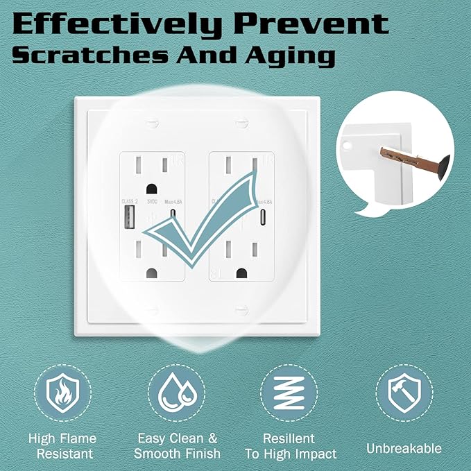 2-Gang Modern Edge Decorative Wall Plate Cover Switch Outlet Double Decorator Electrical Faceplate for Light Switches, Smart Switch, GFCI, Dimmers, Receptacle, USB Outlet (4 Pack, Double Decorator)
