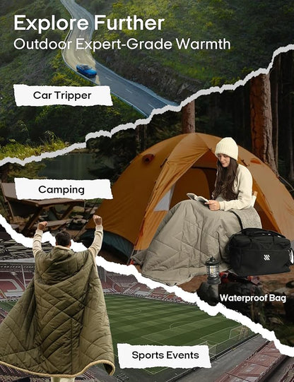 ZonLi Z-Walk Battery Operated Heated Blanket,Rechargeable 12v Portable Heated Blanket with 3 Heating Levels,Includes 20000mAh Power Bank,for Camping,Car,Stadium,Outdoors(Black)