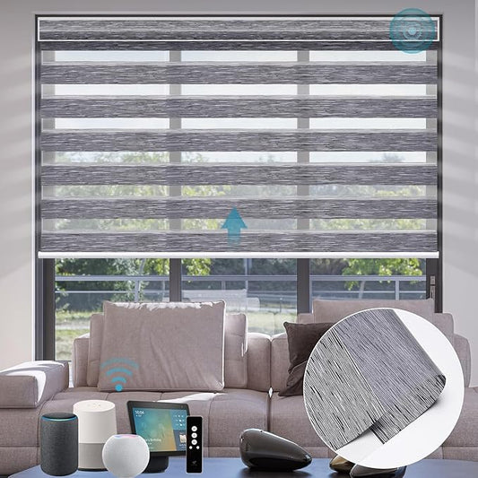 SmartWings Motorized Zebra Roller Shades - Compatible with HomeKit, Alexa, SmartThings, Google; Blackout, Sheer, Remote Control, Smart Home/Office, Customized