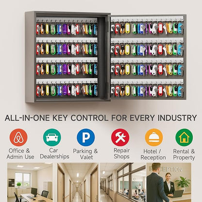 WeHere Smart Key Lock Box, Wall Mounted Key Cabinet with 120 Key Tags, Bluetooth App Control, OTP & Password Unlock, Wi-Fi Remote Unlock (Bridge Required), Steel Key Safe for Office Home Business