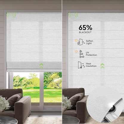 ZSTARR Smart Roman Shades Rechargeable Motorized Blinds with Remote Light Filtering Roman Window Shades Plain Fold Soft for Doors Bedroom, Custom Size (Sheer White)