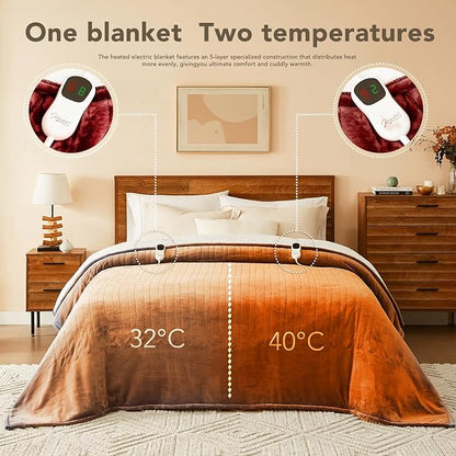 Homemate Electric Heated Blanket King - 100"x90" Heating Bed Blankets Throw with 10 Heating Levels 8 Hours Auto Off Fast Heating Over-Heated Protection Ultra Soft Warm Flannel ETL Certified Red