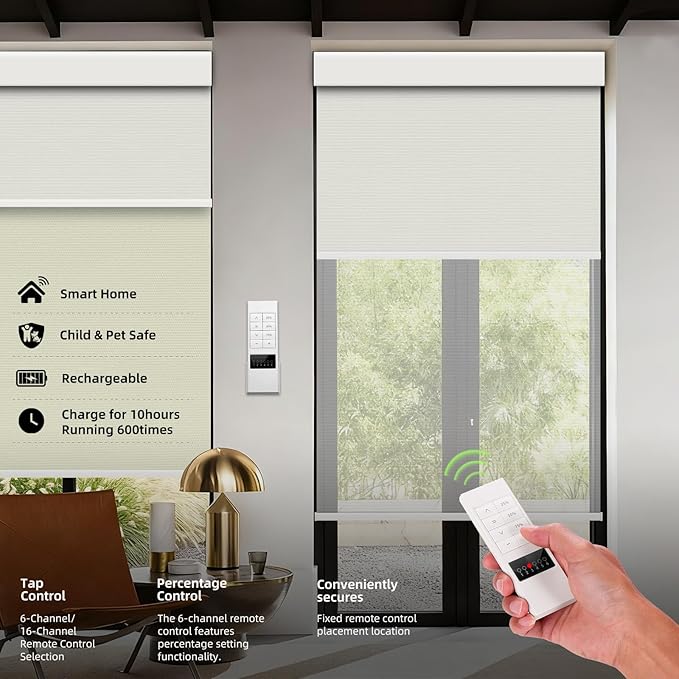 ZSTARR Motorized Day and Night Dual Smart Blind for Window with Valance Rechargeable Motor,Blackout Roller Shade Custom Size,with Valance Suitable for Home,Office (Full Blackout Beige Yellow)