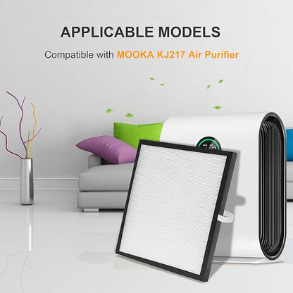 2 Pack KJ217 Air Purifier Filter Replacement, Compatible with MOOKA KJ217 Air Purifier, 3-in-1 True HEPA Filter, High-Efficiency Activated Carbon Filter