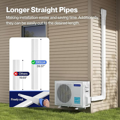 Della 3" 11 Ft Mini Split Line Set Cover, Decorative PVC Lineset Cover Kit, Paintable for Mini Split Air Conditioner, HAVC & Heat Pumps Systems Tubing Cover, White