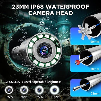 Okk Sewer Camera with Locator, Drain Camera 150ft, Pipe Inspection with 512Hz Sonde, Self-Leveling, Industrial Endoscope with DVR, 9" LCD, Meter Counter, 7mm Cable, IP68 Waterproof, 12 LEDs, 32GB Card