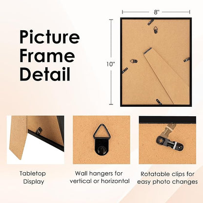 FIXSMITH 8x10 Picture Frame Set of 10, Black Photo Frames Bulk with HD Plexiglass, Display Pictures 5x7 with Mat or 8x10 Without Mat, Multi Picture Frames Collage for Tabletop or Wall Display