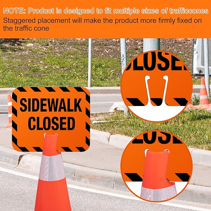 12 Pcs Plastic Sidewalk Closed Sign Bulk for Traffic Cones Top Road Warning Signs 10.4" Height x 12.6" Width x 0.05" Thickness for Outdoor Barricade Construction Caution