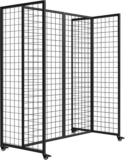 Grid Wall Panels, Grid Wall with Wheels,4x5.5Ft Gridwall Panel Display Stand,Sturdy Art Display Panels, Grid Display Stand, Black