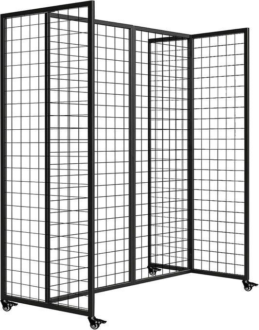 Grid Wall Panels, Grid Wall with Wheels,4x5.5Ft Gridwall Panel Display Stand,Sturdy Art Display Panels, Grid Display Stand, Black