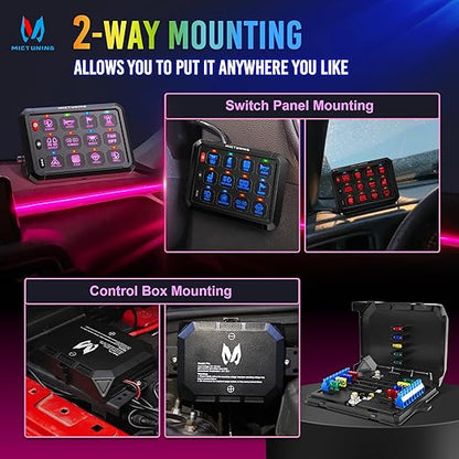 MICTUNING 12 Gang Switch Panel, P1B LED Touch Control Panel Box with Electronic Fuses Car Touch Switch Box Universal for Truck ATV UTV Boat Marine RV SUV Caravan Camper, 2 Years Warranty