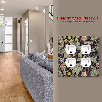 Boho William Morris Floral Green Leaves Flower Outlet Covers 2 Gang Double Duplex Decorative Light Switch Covers Electrical Wallplates Socket Faceplate for Farmhouse Home Decor