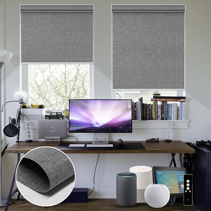 SmartWings Motorized Blinds Dual-Sided Cordless Smart Blackout Shades, Custom Size, Rechargeable Battery, Work with Matter/Apple HomeKit, Alexa, Thread/Zigbee, Remote Optional, Bouvardia Medium Grey