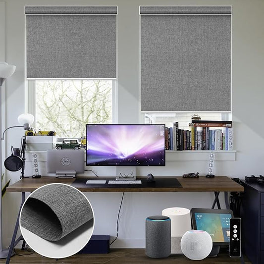 SmartWings Motorized Blinds Dual-Sided Cordless Smart Blackout Shades, Custom Size, Rechargeable Battery, Work with Matter/Apple HomeKit, Alexa, Thread/Zigbee, Remote Optional, Bouvardia Medium Grey