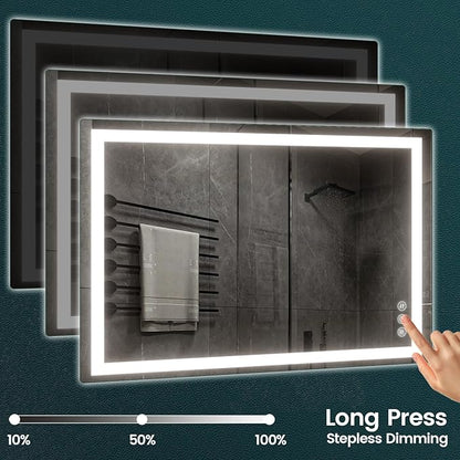36"x 40" Bathroom Mirror with Lights, LED Mirror for Bathroom with Stepless 3 Colors Temperature & Dimmable Memory Anti-Fog Tempered Glass Mirror