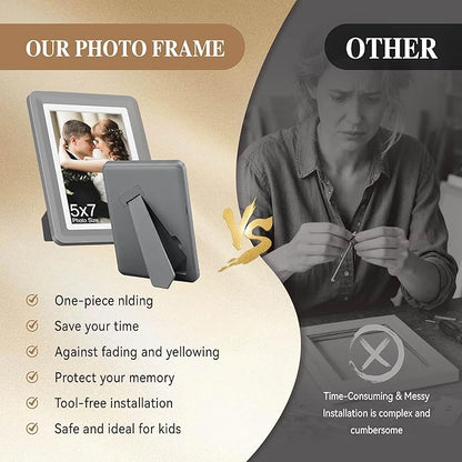 Dark Gray 5x7 Picture Frame with Acrylic Front 4 Pack, ABS Frame for 5x7 or 4x9 Photos, Shatterproof UV-Resistant Tabletop Photo Frame, Vertical/Horizontal Display for Home Décor
