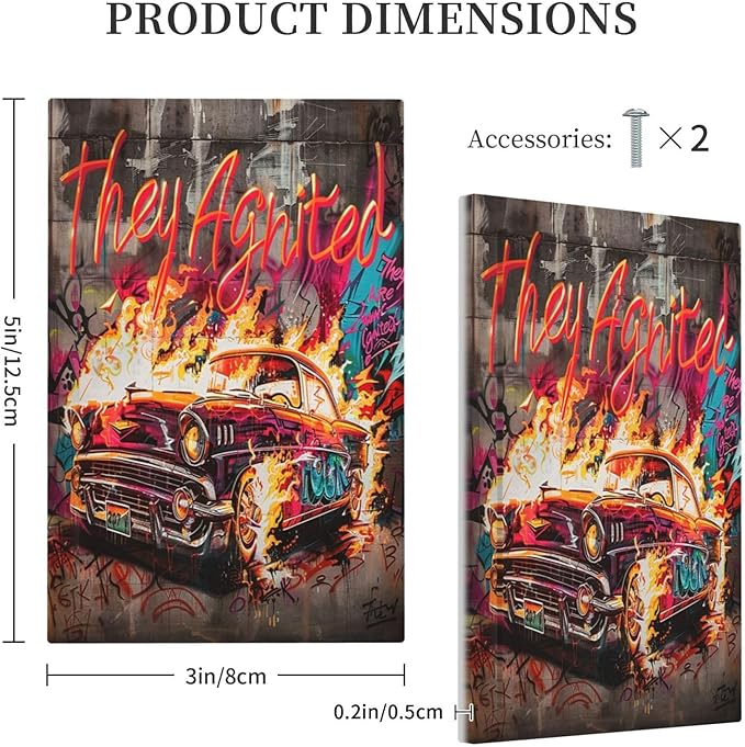 Light Switch Cover Plate Hip Hop Street Graffiti Flame Car 1 Gang No Device Blank Electrical Wall Plates Faceplate Decorative Switch Plate for Bedroom living Room Decor