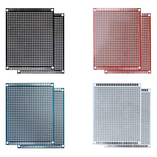 8 Pcs(7x9cm) Double Sided PCB Board Prototype Kit Soldering 4 Colour Universal Printed Circuit Board for DIY Soldering and Electronic Project