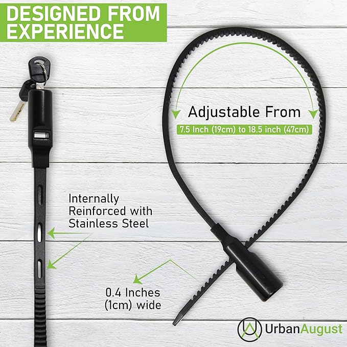 Urban August Adjustable Zip Tie Lock for Refrigerator Door Cabinet Bike Stroller Helmet - Multi-Purpose Keyed French Door Lock (10 Pack Keyed Alike)