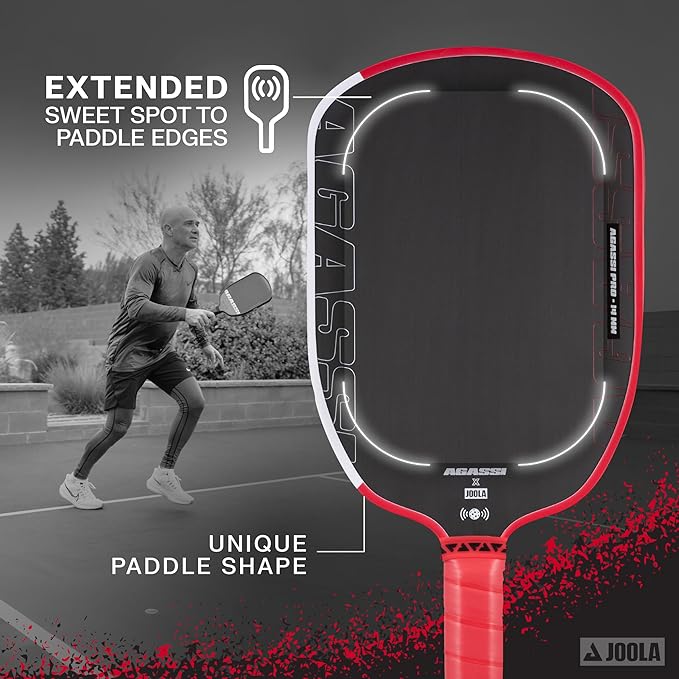 JOOLA Agassi PRO IV 14mm Pickleball Paddle w/Extended Sweet Spot - Carbon Fiber Surface Increases Spin & Control - SK Film for Power & Larger Sweet spot - UPA-A Certified - USAP Approved - NFC Chip