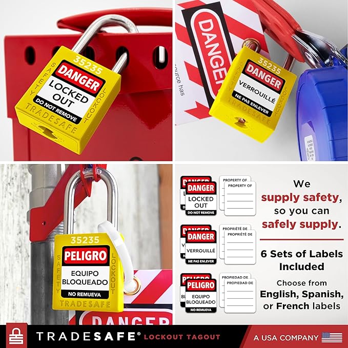 TRADESAFE Lockout Tagout Locks Set - 10 Yellow Keyed Alike Padlocks, 2 Keys Per Lock, OSHA Compliant Loto Locks