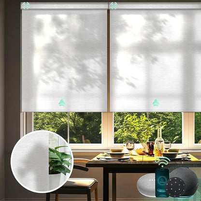 Yoolax Motorized Blinds with Remote, Light Filtering Smart Blinds Work with Alexa Google Home, Automatic Roller Shades for Indoor Windows Living Room, Custom Size (Jacquard White)