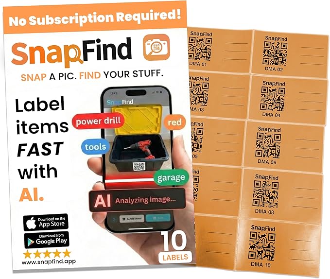 Smart QR Code Labels – AI Auto-Labeling, No Typing! Storage Bins & Moving Containers – iOS & Android App – 10 Stickers (3" x 5") (Orange)
