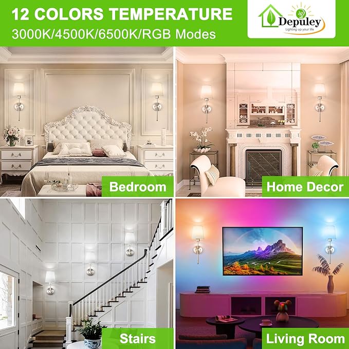 Depuley Battery Operated Wall Sconce: Set of 2 19.9 Inch Wireless Wall Lights with Remote for Bedroom - Rechargeable 15 Colors Wall Lamp for Living Room Hallway Decor - Brushed Nickel