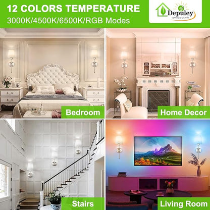 Depuley Battery Operated Wall Sconce: Set of 2 19.9 Inch Wireless Wall Lights with Remote for Bedroom - Rechargeable 15 Colors Wall Lamp for Living Room Hallway Decor - Brushed Nickel