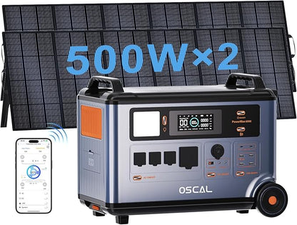 OSCAL 6000W 120V/240V Dual Voltage Solar Generator with 2x500W Solar Panel,Portable Power Station 3600WH Lifepo4 Battery with 14 Outlets,2200W 1.96H Fast Charge,Promax6000 for Home Backup.
