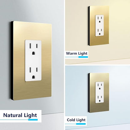 LIDER Screwless Metal-Surface Wall Plate, Decorator Switch Cover, Temperature and Impact Resistant, 201 Stainless Steel, Modern Decoration Upgrade, Mid-Size 1-Gang 4.88" x 3.11", Brushed Brass