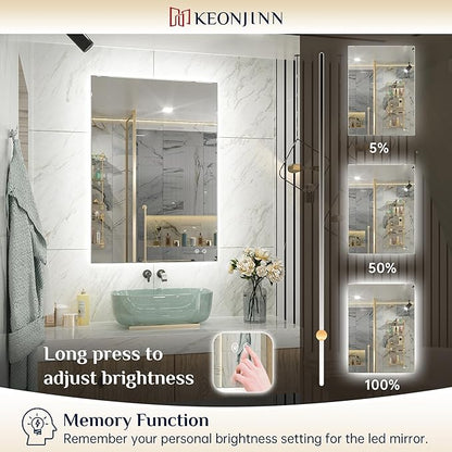 Keonjinn 24 x 40 Inch LED Bathroom Mirror with Backlit, Anti-Fog Vanity Mirror with CRI90+ HD Tempered Glass, Stepless Dimmable, High Lumen, UL Listed, Waterproof, Horizontal/Vertical
