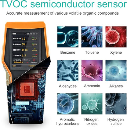 Smart Air Quality Meter Indoor 11-in-1 Air Monitor PM1.0 PM2.5 PM10 Dust TVOC VOC Detector HCHO Tester with Data Record for Home Office (126S)