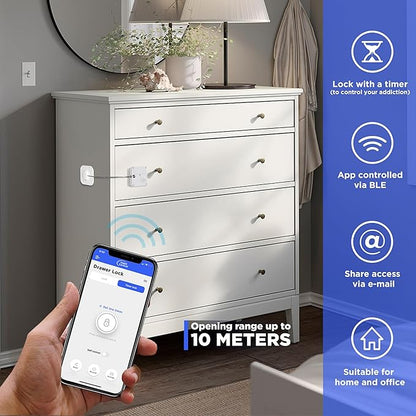 Bluetooth Lock for Fridge & Cabinets - Timed Lock Box to Reduce Access to Snacks, Food & Liquor - Smart App with Simple, Timer & Schedule Modes - Supports Focus & Healthy Habits