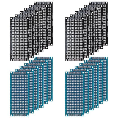 24 Pcs(3x7cm) Double Sided PCB Board Prototype Kit Soldering 2 Colour Universal Printed Circuit Board for DIY Soldering and Electronic Project