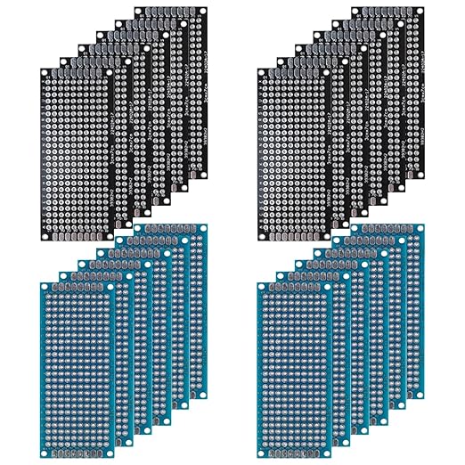 24 Pcs(3x7cm) Double Sided PCB Board Prototype Kit Soldering 2 Colour Universal Printed Circuit Board for DIY Soldering and Electronic Project