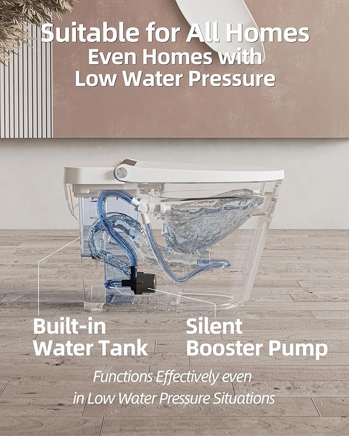 Smart Toilet Lite without Bidet, One Piece Elongated Modern Toilet with Heated Seat, Pump-Assisted Auto Flush, Foot Sensor Operation, Night Light, Built-in Water Tank, Blackout Flush