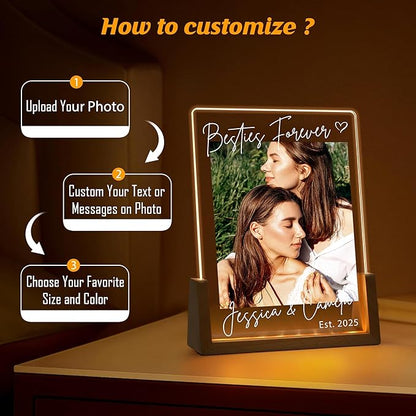NAZENTI Personalized Bestie Picture Frame with Light, Best Friend Photo Lamp, Custom Photo Gifts, Gift For Besties, BFF Birthday Gift, Friendship Valentine Day Gifts