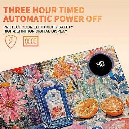 Heated Mouse Pad 23.6 x 14 in 3-Temp Fast Heating Desk Mat with Auto Timer Warmer for Hands Wrist Pain Relief Waterproof Keyboard Mat for Office, Gaming, Home, Floral Kitchen
