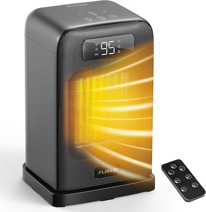 Space Heaters for Indoor Use, 1500W Small Desk Heater with Remote, Thermostat, 4 Modes, 12H Timer, LED Display, Safety Protection, 70° Oscillating Heater for Office Bedroom Home (Black, 1Pack)