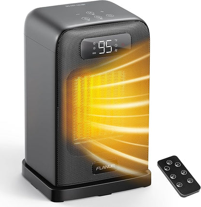Space Heaters for Indoor Use, 1500W Small Desk Heater with Remote, Thermostat, 4 Modes, 12H Timer, LED Display, Safety Protection, 70° Oscillating Heater for Office Bedroom Home (Black, 1Pack)