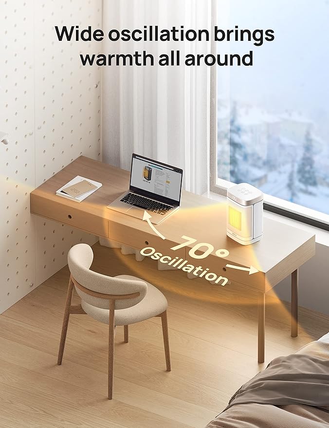 Dreo Atom One Space Heater with Remote, 70°Oscillating Electric Heaters with Digital Thermostat, 1500W PTC Ceramic Heater, 12h Timer, Quiet Safety Heating, Portable Heater for Home Office